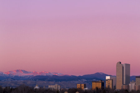 Denver skyline at sunrise in the winter.の写真素材