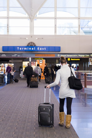 Passengers at the Denver International Airport.のeditorial素材