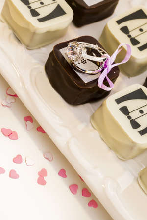 Small chocolates decorated for the wedding party.の写真素材