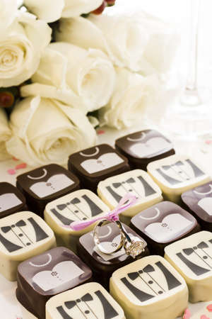 Small chocolates decorated for the wedding party.の写真素材
