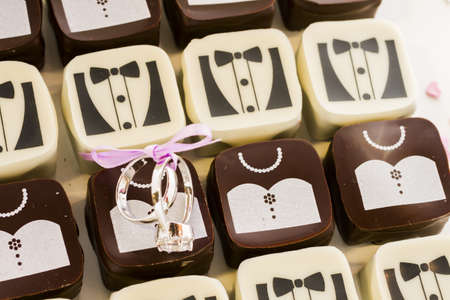 Small chocolates decorated for the wedding party.の写真素材