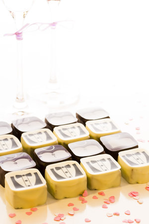 Small chocolates decorated for the wedding party.の写真素材