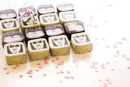 Small chocolates decorated for the wedding party.の写真素材