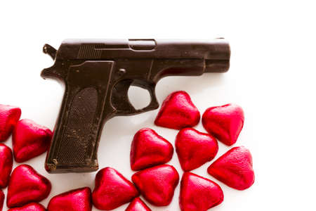 Chocolate hangun on white background.の写真素材