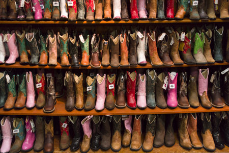 Cowboy boots on dispaly in the store.
