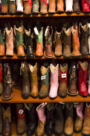 Cowboy boots on dispaly in the store.のeditorial素材