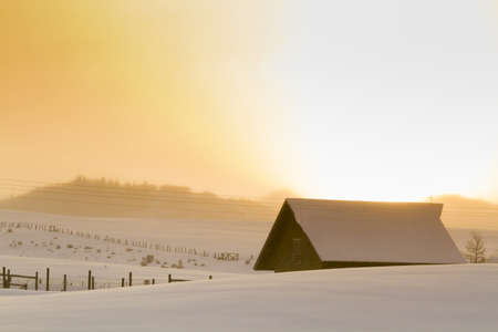 Winter farm in Steamboat Springs, Colorado.のeditorial素材
