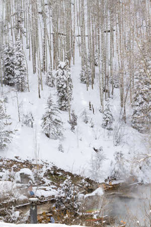 Strawberry Hot Springs surrounded by winter forest.のeditorial素材