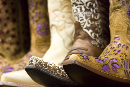 Cowboy boots on display in the store.の写真素材