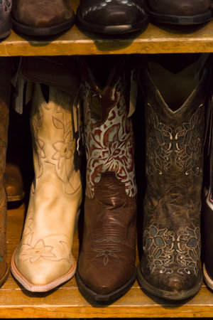 Cowboy boots on dispaly in the store.の写真素材