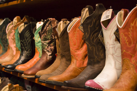 Cowboy boots on dispaly in the store.の写真素材