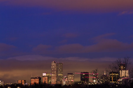 Denver skyline at sunrise in the winter.の写真素材