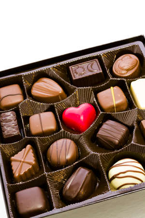 Assorted gourmet chocolate in a box.の写真素材