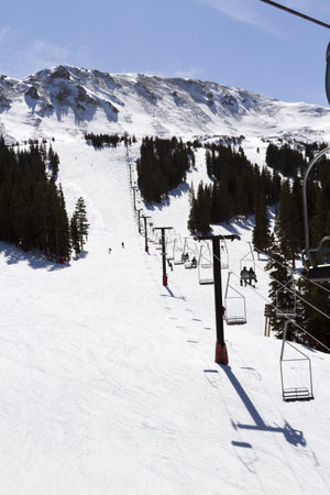 2012-2013 skiing season at Loveland ski resort, Colorado.のeditorial素材