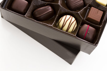 Assorted gourmet chocolate in a box.