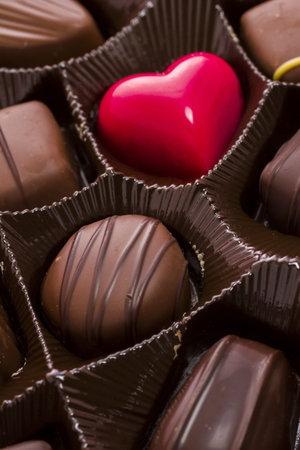 Assorted gourmet chocolate in a box.