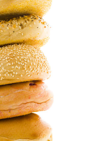 A variety of delicious, freshly baked bagels.の写真素材