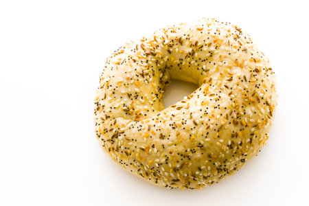 Freshly baked everything bagel.の写真素材