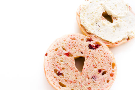 Freshly baked cranberry bagel.の写真素材