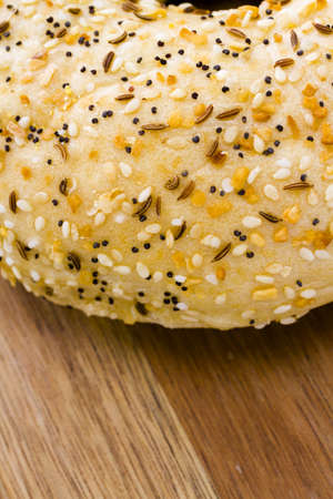 Freshly baked everything bagel.の写真素材