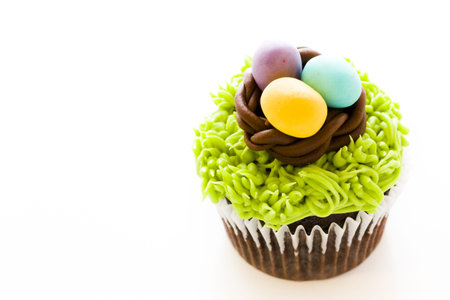 Gourmet chocolate Easter cupcakes individually decorated.の写真素材