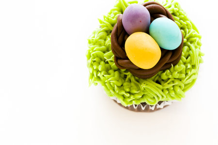 Gourmet chocolate Easter cupcakes individually decorated.の写真素材