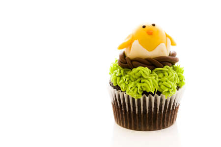 Gourmet chocolate Easter cupcakes individually decorated.の写真素材