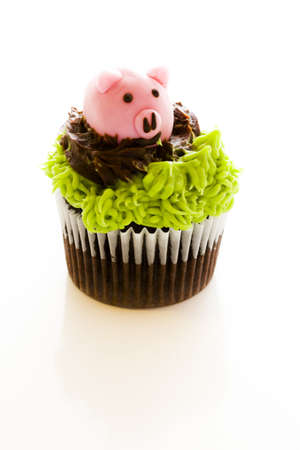 Gourmet chocolate Easter cupcakes individually decorated.の写真素材