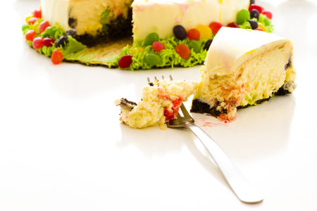 White chocolate jelly bean cheesecake decorated for Easter.の写真素材