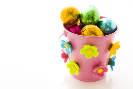 Chocolated Easter eggs wrapped in colorful foils.