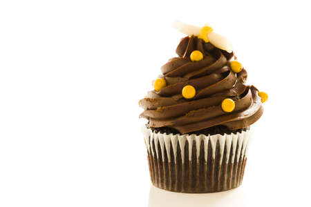 Gourmet chocolate cupcakes decorated for graduation party.の写真素材