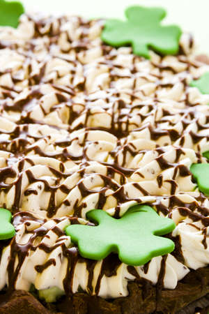 Chic pie crust with chic mousse and white chic mint mousse with whip cream on top.の写真素材