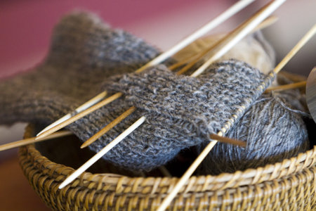 Knitting project in the basket.