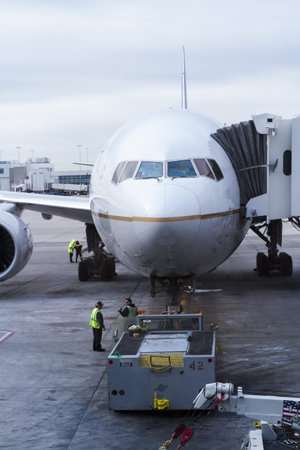 Parked airplane at the terminal.のeditorial素材