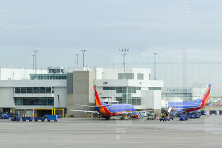 Parked airplane at the terminal.のeditorial素材