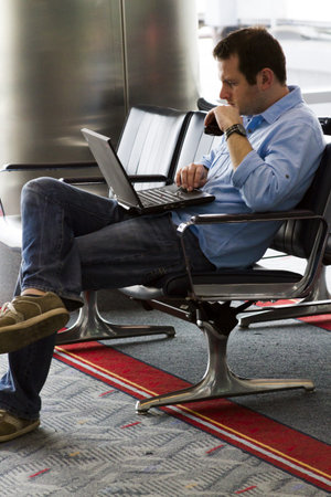 Waiting for the flight at the Denver International Airport.