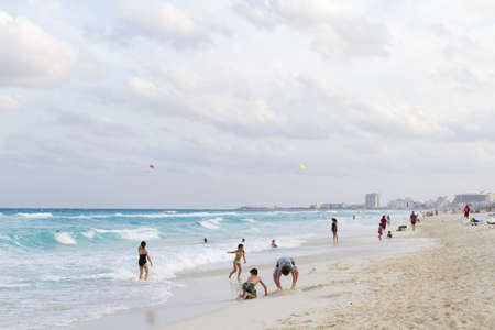 Beach cabanas at vacation resort in Cancun, Mexico.のeditorial素材