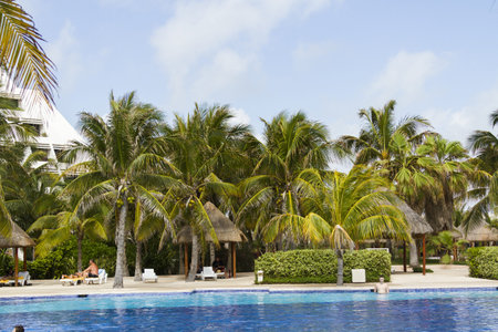 Swimming pool at the vacation resort in Mexico.のeditorial素材
