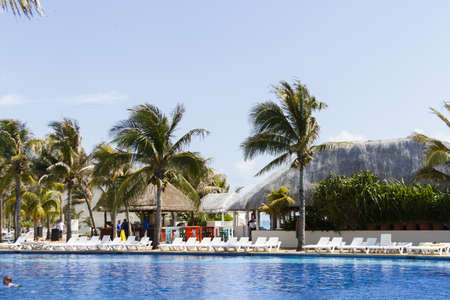 Swimming pool at the vacation resort in Mexico.のeditorial素材