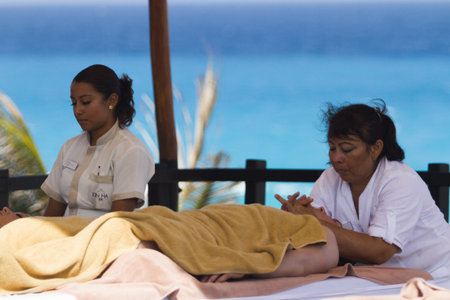 Outdoor spa in vacation resort in Mexico.のeditorial素材