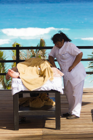 Outdoor spa in vacation resort in Mexico.のeditorial素材