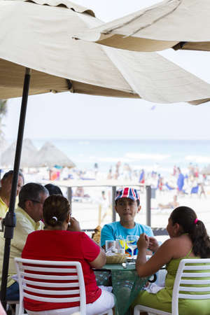 Outdoor restaurant at the vacation resort in Mexico.のeditorial素材