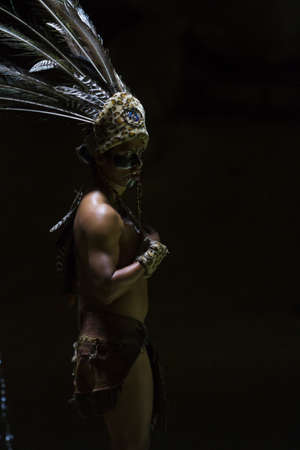 Maya people dressed in traditional mayan outfit for performance.のeditorial素材