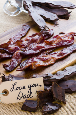 Chocolate covered bacon with salt.の写真素材