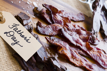 Chocolate covered bacon with salt.の写真素材