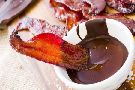 Chocolate covered bacon with salt.の写真素材