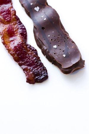 Chocolate covered bacon with salt.の写真素材