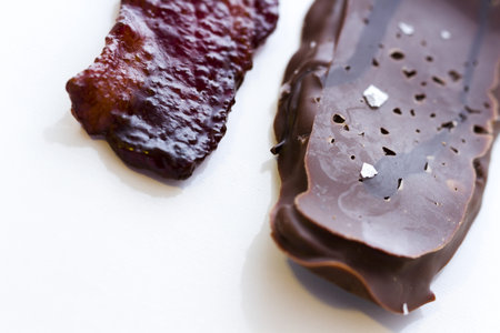 Chocolate covered bacon with salt.の写真素材