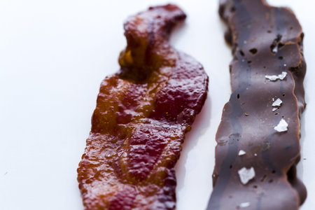 Chocolate covered bacon with salt.の写真素材