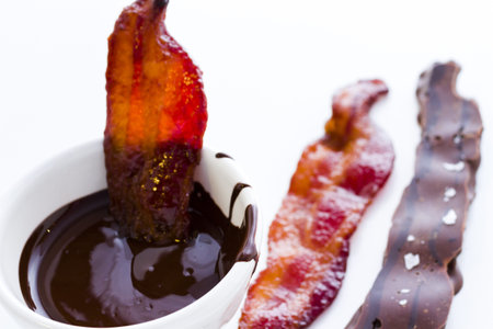 Chocolate covered bacon with salt.の写真素材